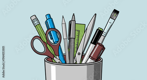 Variety of drawing and writing tools.