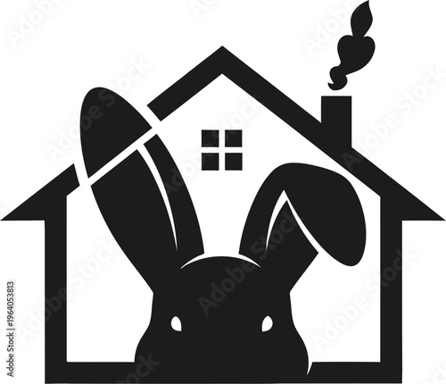 Rabbit in a house with smoke coming out of chimney