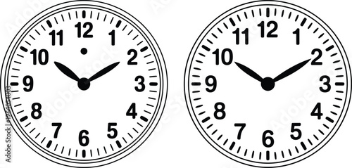 Minimalist analog clock faces vector illustration with hours and minutes hands for time concepts with clock face