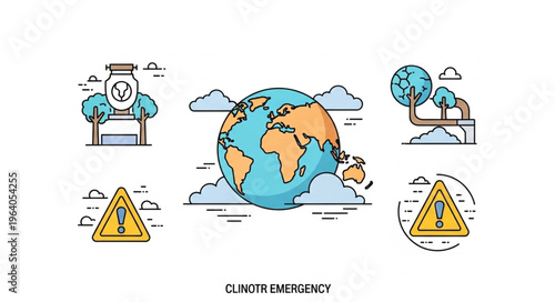 Climate Change Icons Depicting Global Warming and Environmental Threats.