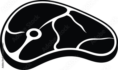 A high-resolution black silhouette vector illustration of a steak cut showcasing detailed internal anatomy and texture on a white background