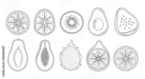 Variety of fruit slices and halves 2.