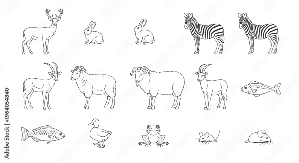 Naklejka premium Various animals line drawing illustrations.