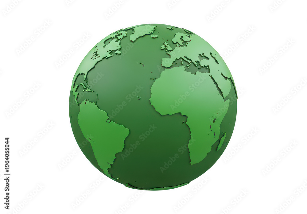 Fototapeta premium A stylized depiction of earth with green and blue tones representing continents and oceans. isolated on transparent background