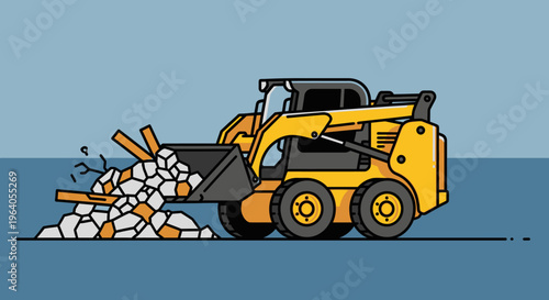 Yellow construction loader with rocks.
