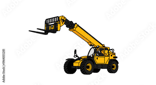 Yellow construction telescopic handler vehicle.