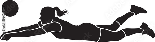 Female athlete diving for volleyball.