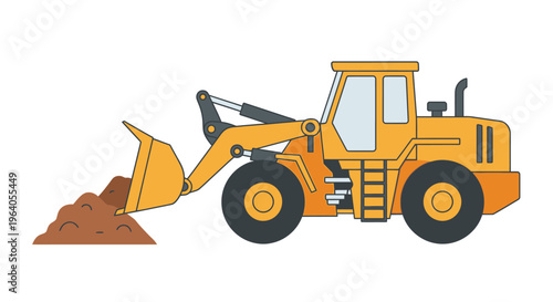 Yellow wheel loader with brown dirt.
