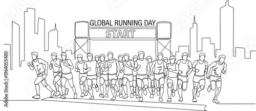 global running day, people running in city