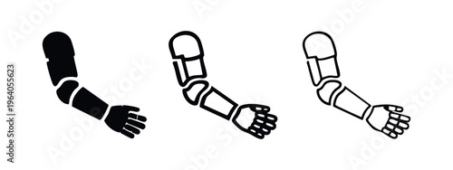 Robotic arm or prosthetic limb icon set, bionic hand and cybernetic technology symbol