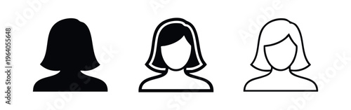 Female user avatar icon set with bob haircut, woman profile symbol
