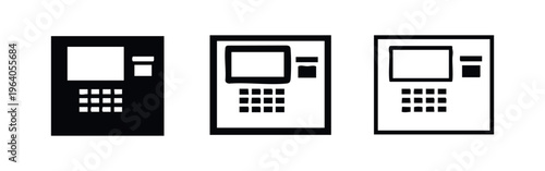 ATM or payment terminal icons set. Cash machine and financial transaction symbols.