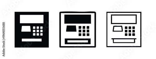 ATM or payment terminal icons set with distinct layout. Financial transaction symbols.