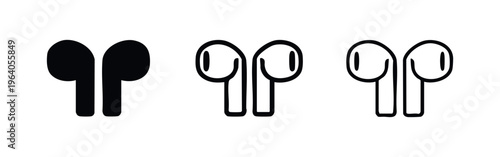 Wireless in-ear headphones icon set in different styles. Modern earbuds symbol for audio and technology.