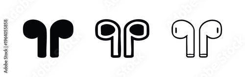 Minimalist wireless in-ear headphones icon collection. Modern audio earbuds symbol for sound and tech.
