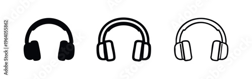 Headphones icon set in various styles. Modern audio device symbol for music and listening.