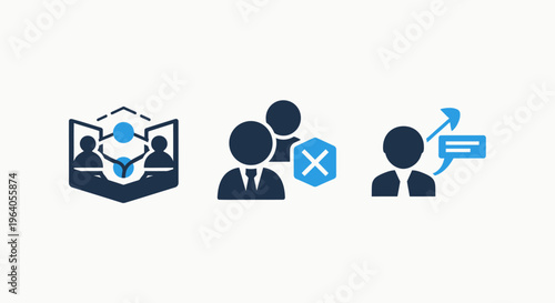 Professional business collaboration, conflict resolution, and communication chat bubble vector icons for teamwork and management