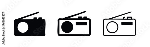 Classic radio icon collection in different styles. Retro broadcast receiver symbol for audio content.