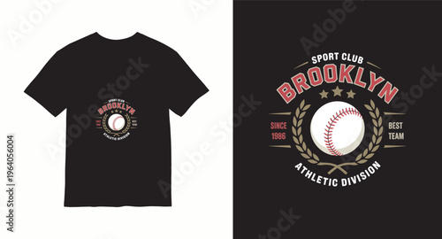 Sport Brooklyn athletic division t-shirt design with vintage baseball and laurel wreath