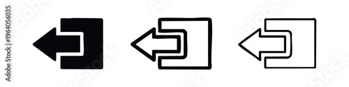 Back or Previous Icon Set with Left-Pointing Arrow in Box