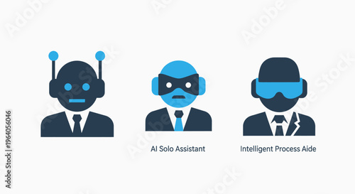 Diverse digital avatar icons representing artificial intelligence, superheroes, and virtual reality technology concepts