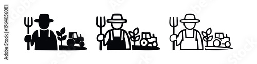 Farmer Agriculture Tractor Icons Set.