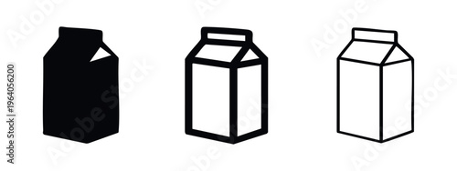 Beverage Carton Icons Set - Milk Box Outline and Solid Vector Design Elements