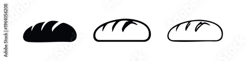 Loaf of bread icon set in different styles. Bakery and pastry vector illustration.