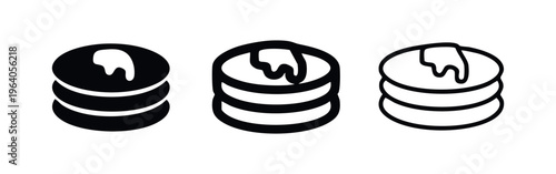 Breakfast Pancakes Icons - Syrup and Butter Stack Outline and Solid Vector