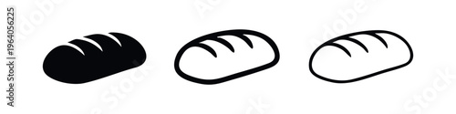 Loaf of bread icon set in different styles. Bakery staple food vector illustration.