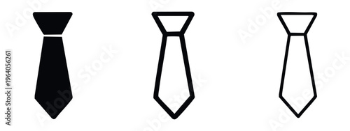 Necktie icon set in different styles. Business and formal wear accessory vector illustration.