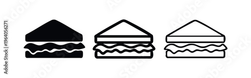 Sandwich Icon Set. Delicious Food Symbol Collection with Club Sandwich in Solid and Outline Styles.