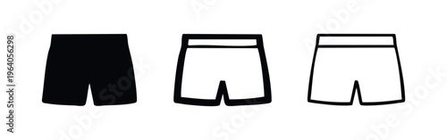Shorts Icon Set. Casual Summer Apparel Symbol Collection in Solid and Outline Variations.