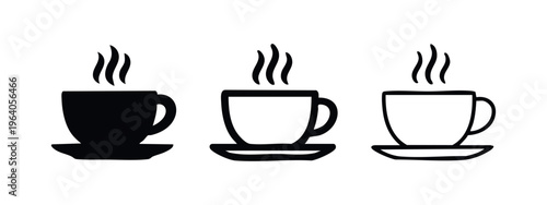 Steaming Coffee Cup Icon Set. Hot Drink Beverage Symbol Vector Illustration.