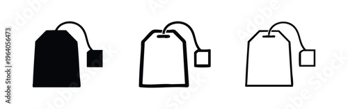 Tea Bag Icon Set in Solid, Outline, and Line Art Styles, Perfect for Beverage and Food Design
