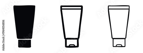 Cosmetic Tube Icon Set - Cream or Lotion Container Black and White Symbols for Skincare