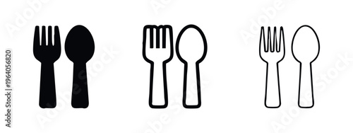 Fork and spoon vector icon set. Cutlery symbols. Kitchen utensils and tableware concept isolated on white.