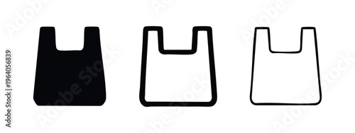 Plastic shopping bag vector icon set. Reusable or disposable package symbols isolated on white background.
