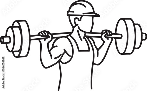 Man lifting barbell overhead, weightlifter performing exercise, fitness and sports illustration in graphic style, muscular bodybuilder workout.