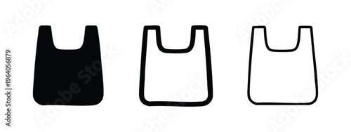 Plastic shopping bag vector icon set. Reusable or disposable package symbols isolated on white background.