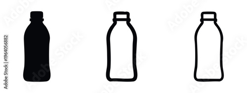 Plastic water bottle vector icon set. Disposable beverage container symbols for hydration isolated on white.