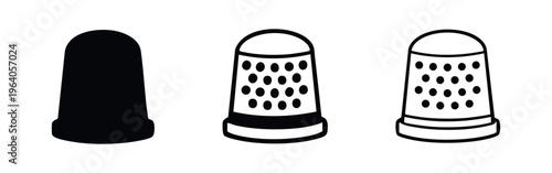 Thimble Icon Set - Sewing Finger Protector Symbol with Dimples in Multiple Styles for Tailoring and Crafts
