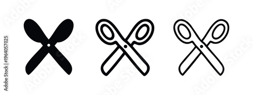 Scissors icon set. Cut tool or tailor shears symbol in various styles.