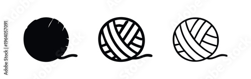 Yarn ball icon set. Knitting and crafting thread symbol in various styles.