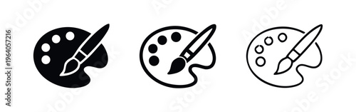 Set of Artist Palette and Paintbrush Icons: Creative Art Tools. Different Styles - Solid, Outline, Hand-Drawn.