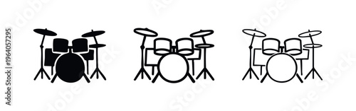 Classic Drum Kit Instrument Icon Set for Music and Rhythm