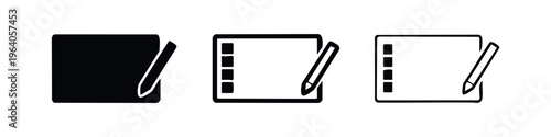 Graphic tablet and stylus vector icon set. Digital drawing pad symbol for art and design.