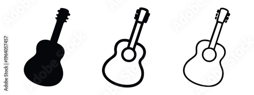 Angled acoustic guitar vector icon set. Music instrument symbol for entertainment and sound.