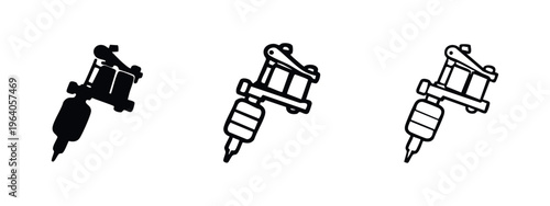 Tattoo machine vector icon set. Professional tattoo gun symbol for body art and permanent ink.