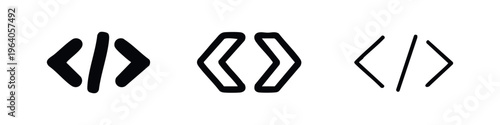 Code brackets and slash vector icon set. Programming symbol for development and coding.